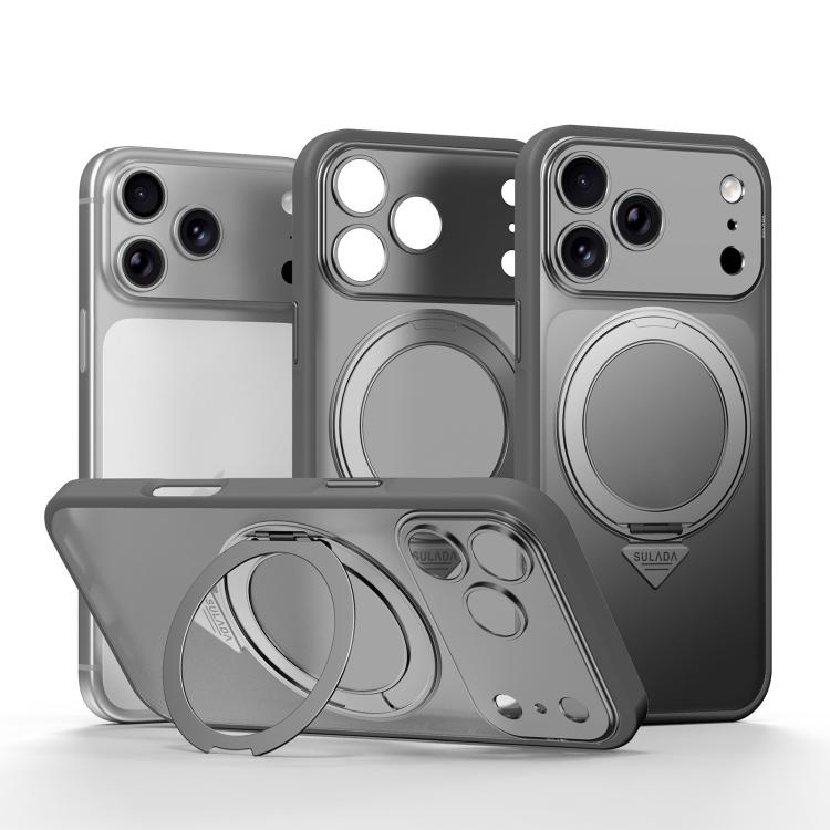 For iPhone 17 Pro SULADA Transforms Into 17 Pro Semi-Transparent Matte Rotation Magnetic Holder Phone Case(Gray)