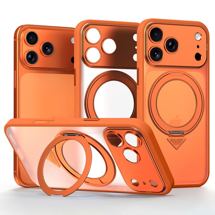 For iPhone 18 Pro SULADA Transforms Into 17 Pro Semi-Transparent Matte Rotation Magnetic Holder Phone Case(Orange)