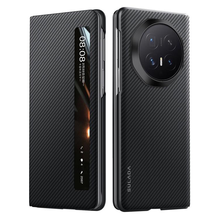 For Honor Magic V6 SULADA Kevlar 600D Texture Smart Window Leather Phone Case(Black)