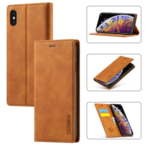 

For iPhone X / XS LC.IMEEKE Strong Magnetism Ultra-thin Horizontal Flip Shockproof Matte TPU + PU Leather Case with Holder & Card Slots & Wallet(Brown)