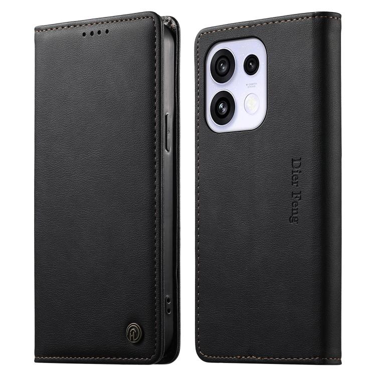 For OPPO Reno16 F 5G / Reno16 FS 5G Dierfeng Metal Snap Magnetic RFID Vegan Leather Phone Case(Black)