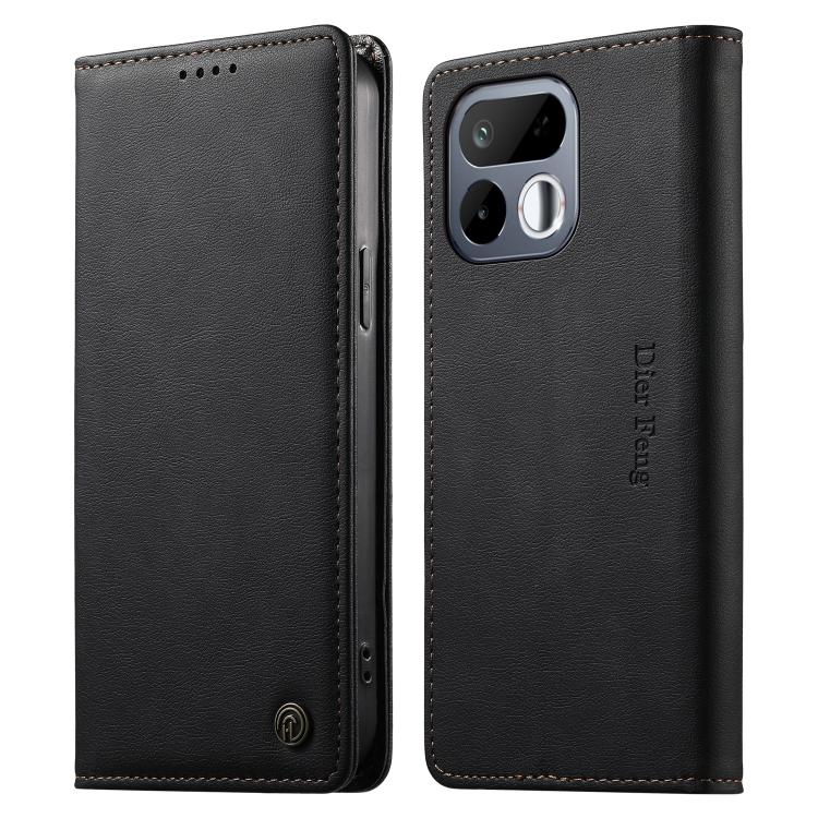 For Realme 16T 5G Dierfeng Metal Snap Magnetic RFID Vegan Leather Phone Case(Black)