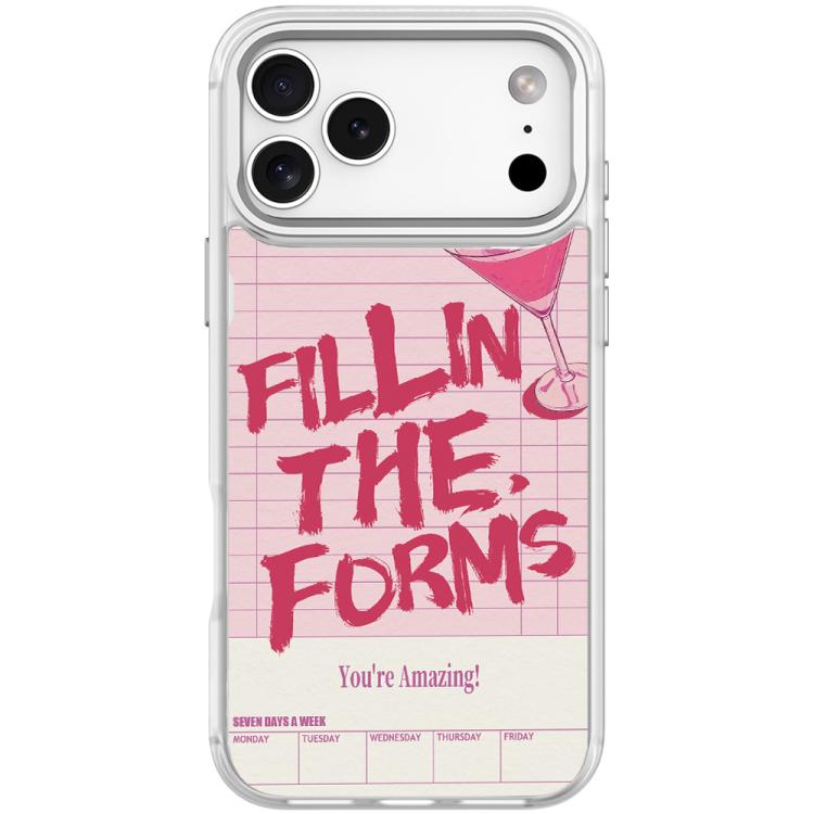 

For iPhone 17 Pro Cocktail and Text Pattern Magnetic Phone Case(Transparent White)