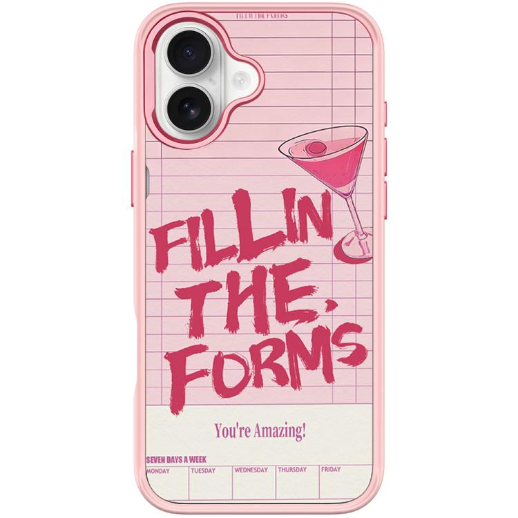 

For iPhone 16 Plus Cocktail and Text Pattern Magnetic Phone Case(Pink)