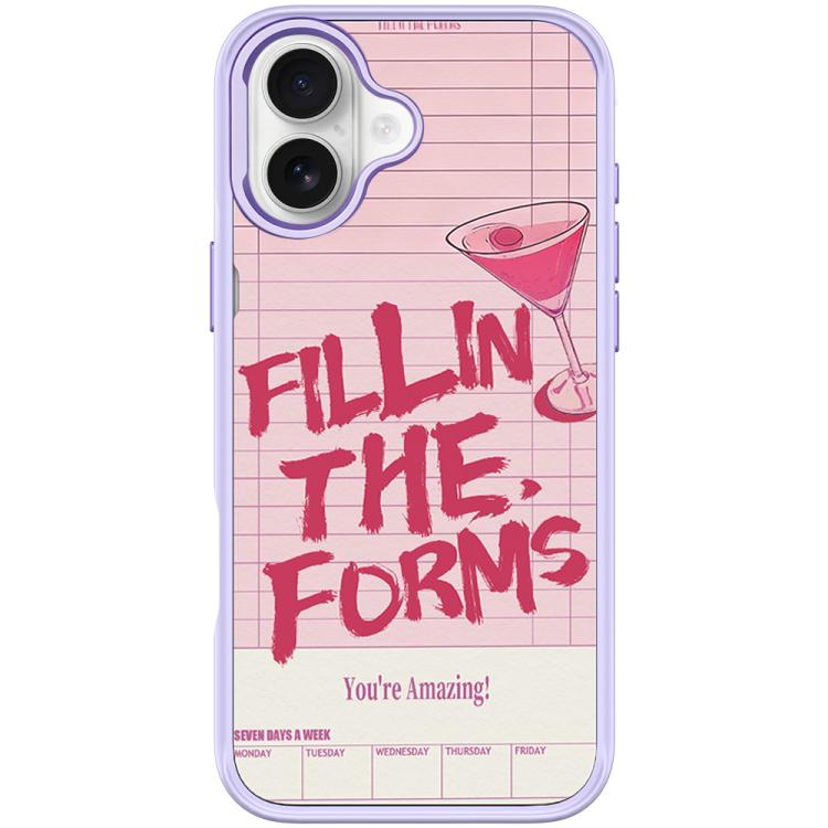 

For iPhone 16 Cocktail and Text Pattern Magnetic Phone Case(Light Purple)