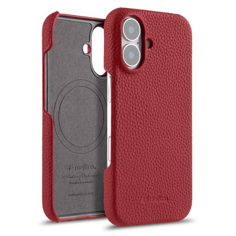 For iPhone 16 melkco Litchi Texture Magnetic Half Coverage Genuine Leather Phone Case(Red)