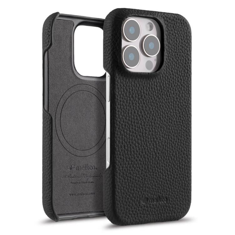 For iPhone 16 Pro melkco Litchi Texture Magnetic Half Coverage Genuine Leather Phone Case(Black)