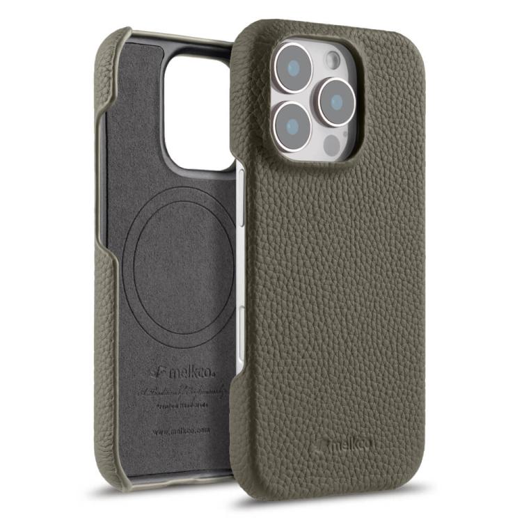 

For iPhone 16 Pro melkco Litchi Texture Magnetic Half Coverage Genuine Leather Phone Case(Grey)
