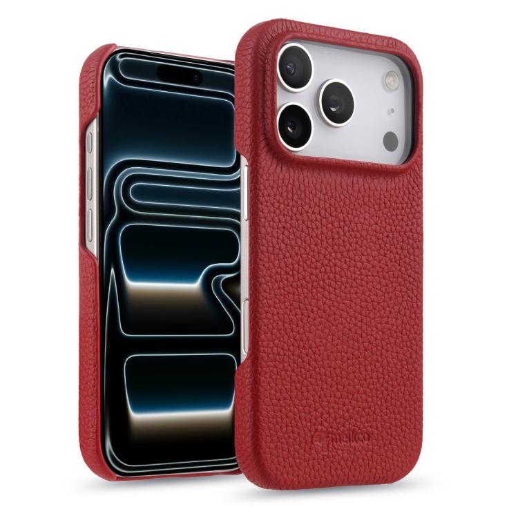 For iPhone 17 Pro Max melkco Litchi Texture Magnetic Half Coverage Genuine Leather Phone Case(Red)