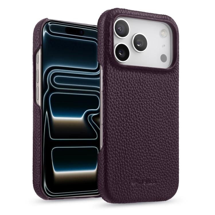 For iPhone 17 Pro Max melkco Litchi Texture Magnetic Half Coverage Genuine Leather Phone Case(Dark Purple)