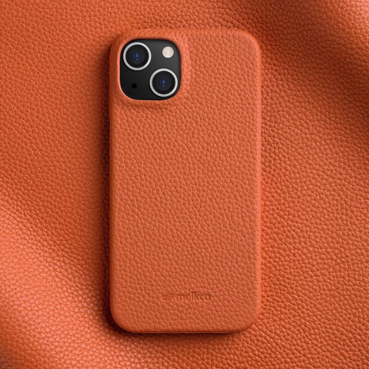 

For iPhone 14 melkco Litchi Texture Magnetic Half Coverage Genuine Leather Phone Case(Orange)