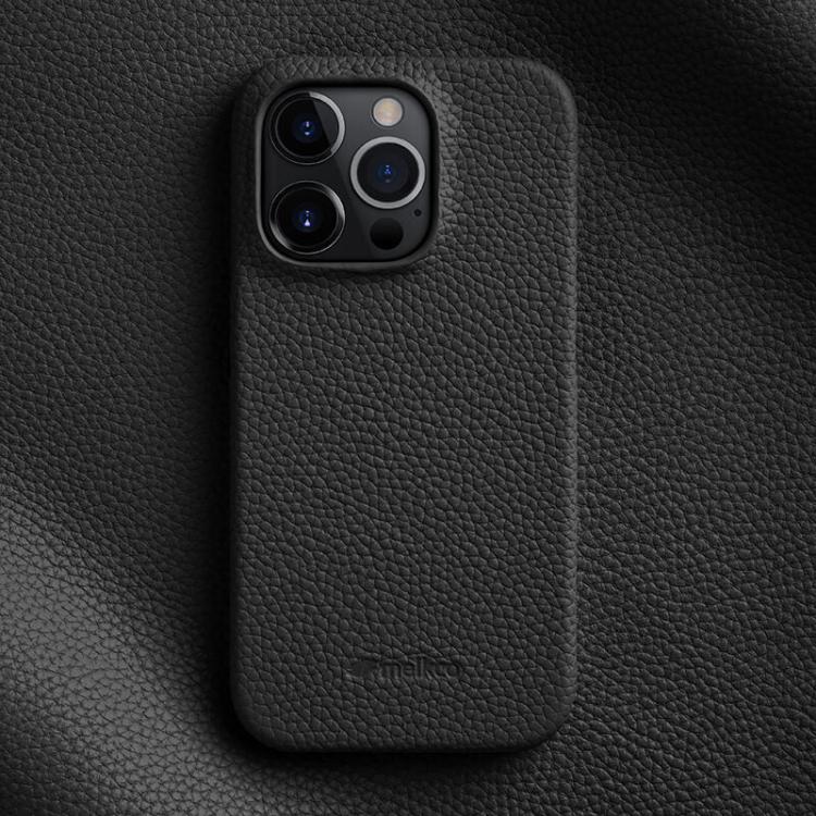For iPhone 14 Pro melkco Litchi Texture Magnetic Half Coverage Genuine Leather Phone Case(Black)