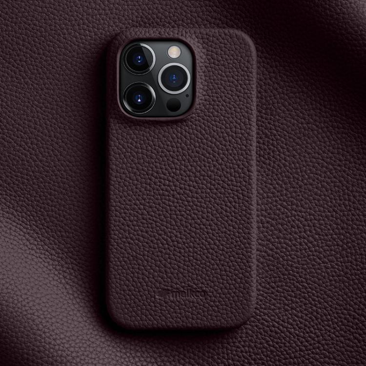 For iPhone 14 Pro Max melkco Litchi Texture Magnetic Half Coverage Genuine Leather Phone Case(Dark Purple)