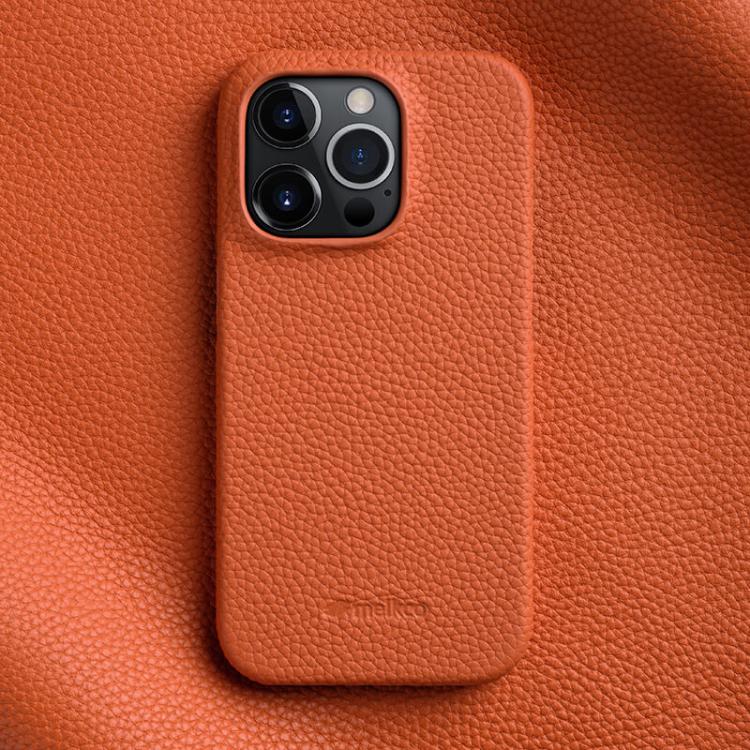 

For iPhone 15 Pro melkco Litchi Texture Magnetic Half Coverage Genuine Leather Phone Case(Orange)
