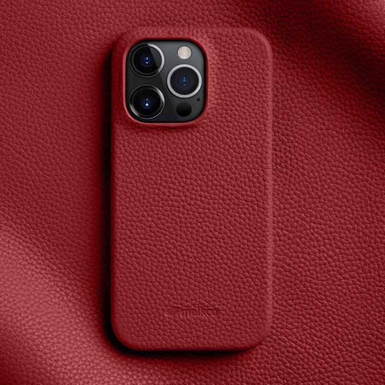 

For iPhone 15 Pro melkco Litchi Texture Magnetic Half Coverage Genuine Leather Phone Case(Red)