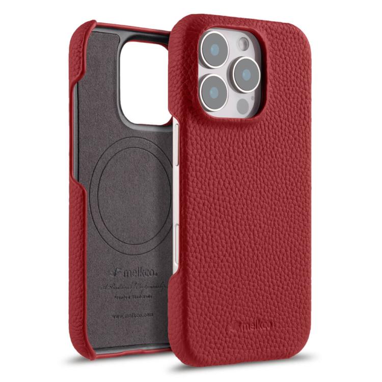 For iPhone 16 Pro Max melkco Litchi Texture Magnetic Half Coverage Genuine Leather Phone Case(Red)