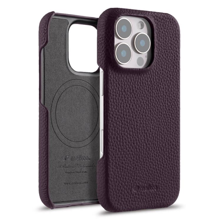 For iPhone 16 Pro Max melkco Litchi Texture Magnetic Half Coverage Genuine Leather Phone Case(Dark Purple)