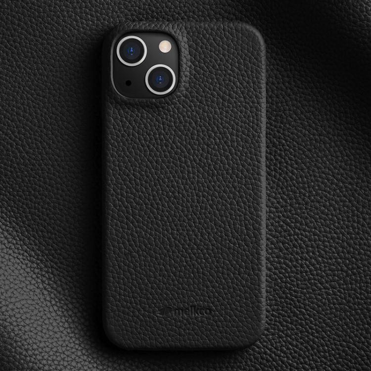 

For iPhone 15 melkco Litchi Texture Magnetic Half Coverage Genuine Leather Phone Case(Black)