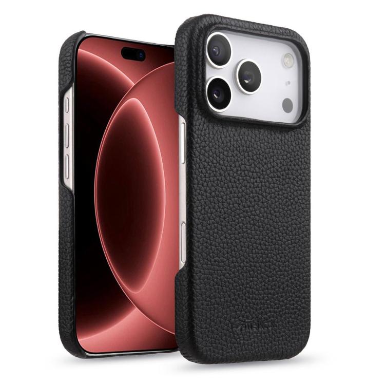 For iPhone 18 Pro Max melkco Litchi Texture Magnetic Half Coverage Genuine Leather Phone Case(Black)