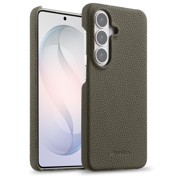 For Samsung Galaxy S26 5G melkco Litchi Texture Magnetic Half Coverage Genuine Leather Phone Case(Grey)