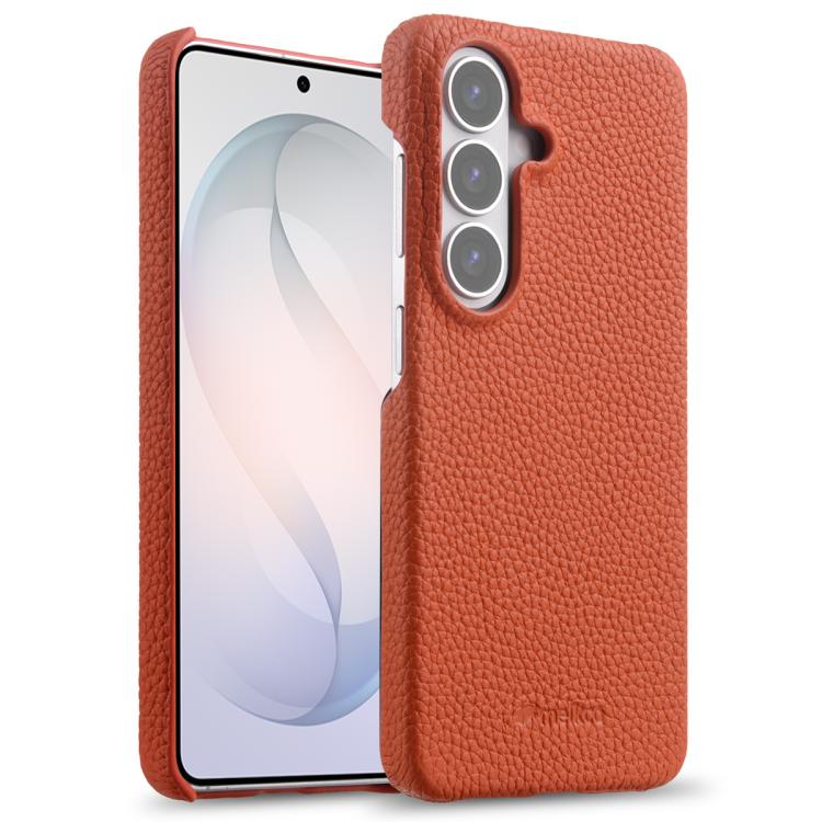 For Samsung Galaxy S26+ 5G melkco Litchi Texture Magnetic Half Coverage Genuine Leather Phone Case(Orange)