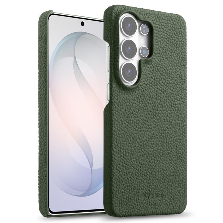 For Samsung Galaxy S26 Ultra 5G melkco Litchi Texture Magnetic Half Coverage Genuine Leather Phone Case(Dark Green)