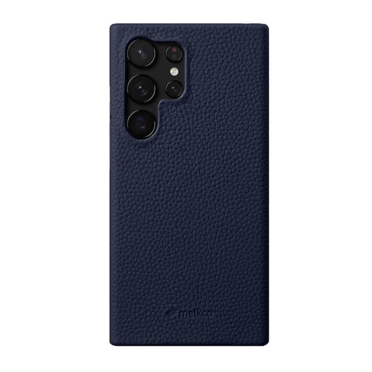 For Samsung Galaxy S24 Ultra 5G melkco Litchi Texture Magnetic Half Coverage Genuine Leather Phone Case(Dark Blue)