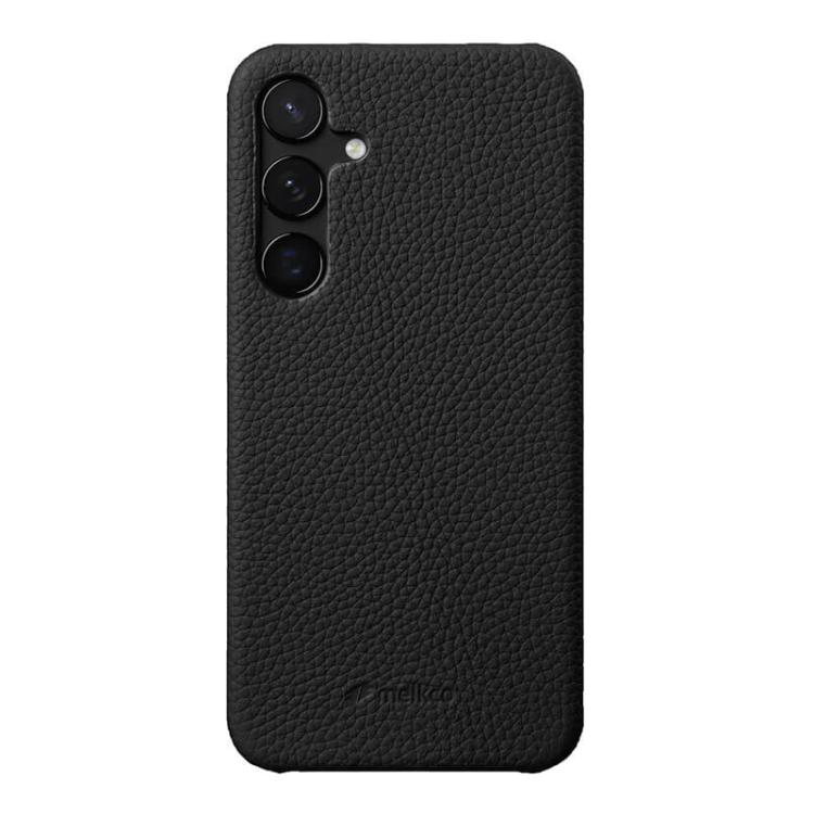 For Samsung Galaxy S25 5G melkco Litchi Texture Magnetic Half Coverage Genuine Leather Phone Case(Black)