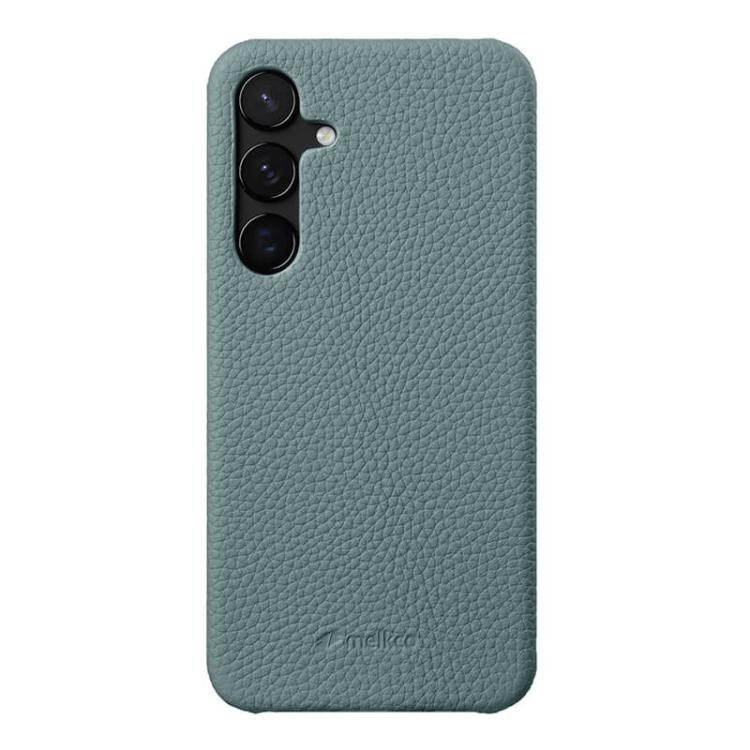 For Samsung Galaxy S25+ 5G melkco Litchi Texture Magnetic Half Coverage Genuine Leather Phone Case(Light Blue)