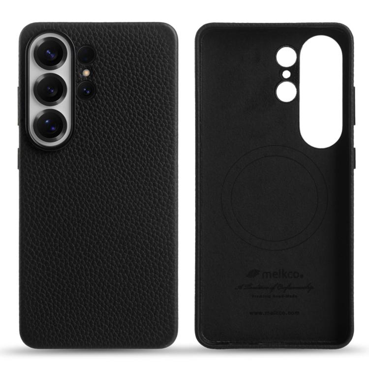 For Samsung Galaxy S26 Ultra 5G melkco Litchi Texture Magnetic Full Coverage Genuine Leather Phone Case(Black)