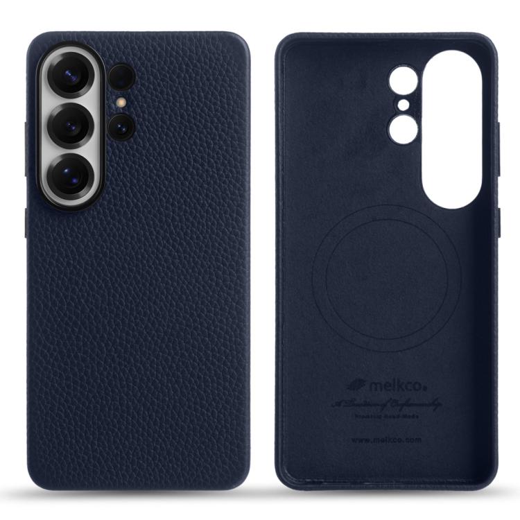 For Samsung Galaxy S26 Ultra 5G melkco Litchi Texture Magnetic Full Coverage Genuine Leather Phone Case(Dark Blue)