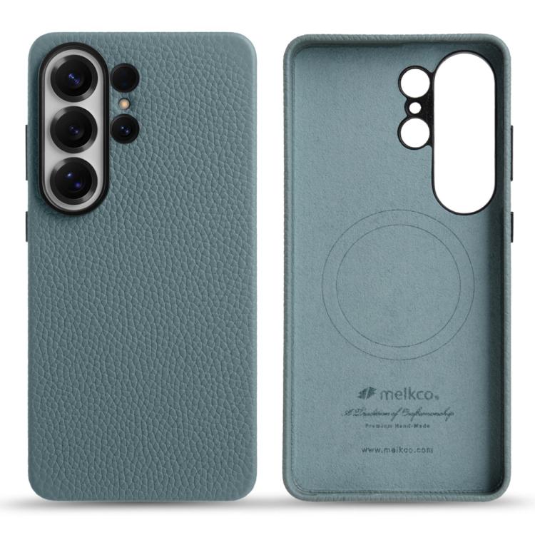

For Samsung Galaxy S26 Ultra 5G melkco Litchi Texture Magnetic Full Coverage Genuine Leather Phone Case(Light Blue)