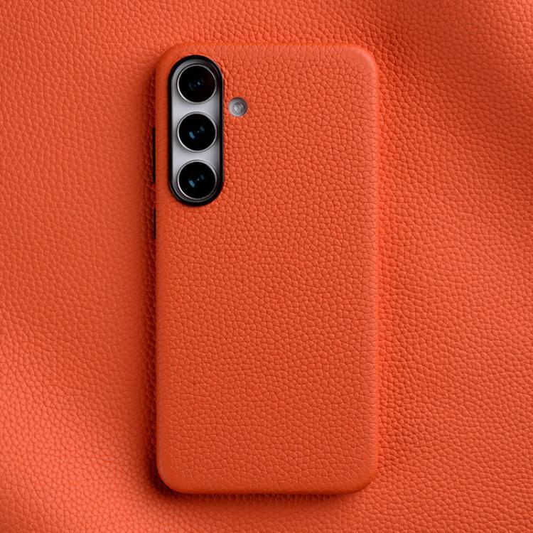 For Samsung Galaxy S25+ 5G melkco Litchi Texture Magnetic Full Coverage Genuine Leather Phone Case(Orange)
