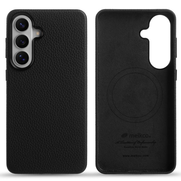For Samsung Galaxy S26 5G melkco Litchi Texture Magnetic Full Coverage Genuine Leather Phone Case(Black)