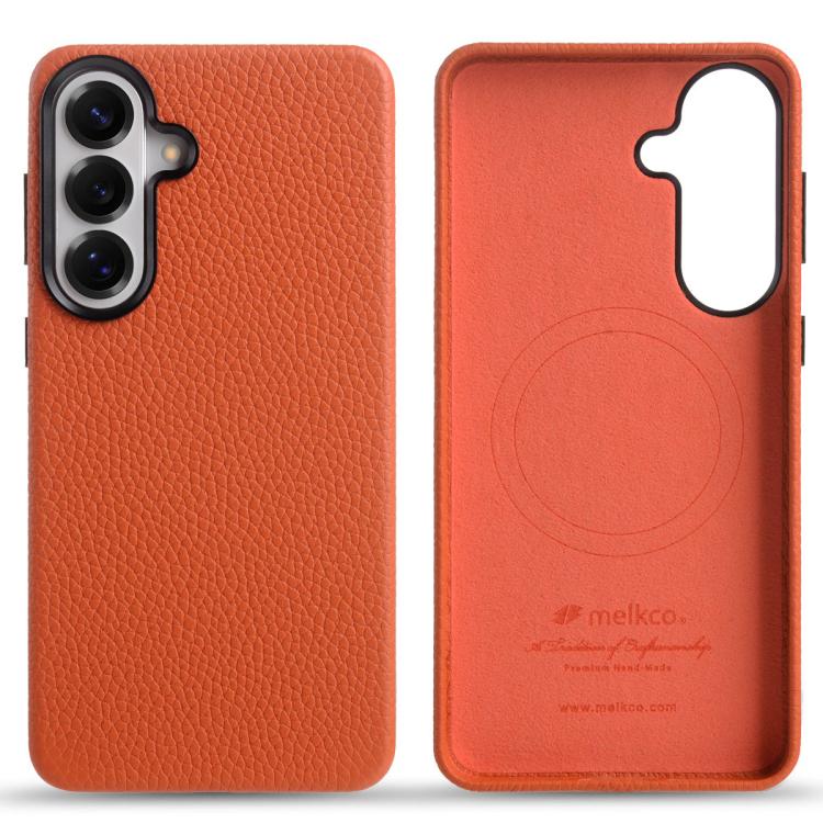 For Samsung Galaxy S26+ 5G melkco Litchi Texture Magnetic Full Coverage Genuine Leather Phone Case(Orange)