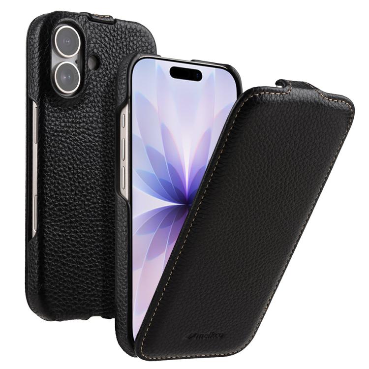 For iPhone 17 melkco Litchi Texture Vertical Flip Magnetic Genuine Leather Phone Case(Black)