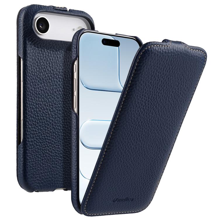 For iPhone Air melkco Litchi Texture Vertical Flip Magnetic Genuine Leather Phone Case(Dark Blue)