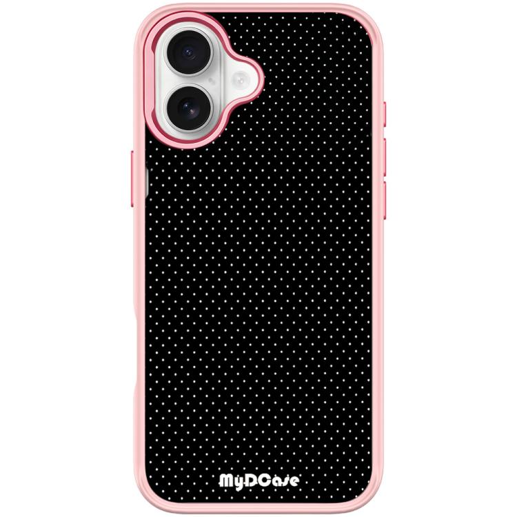 

For iPhone 16 Plus Black Dots Pattern Magnetic Phone Case(Pink)