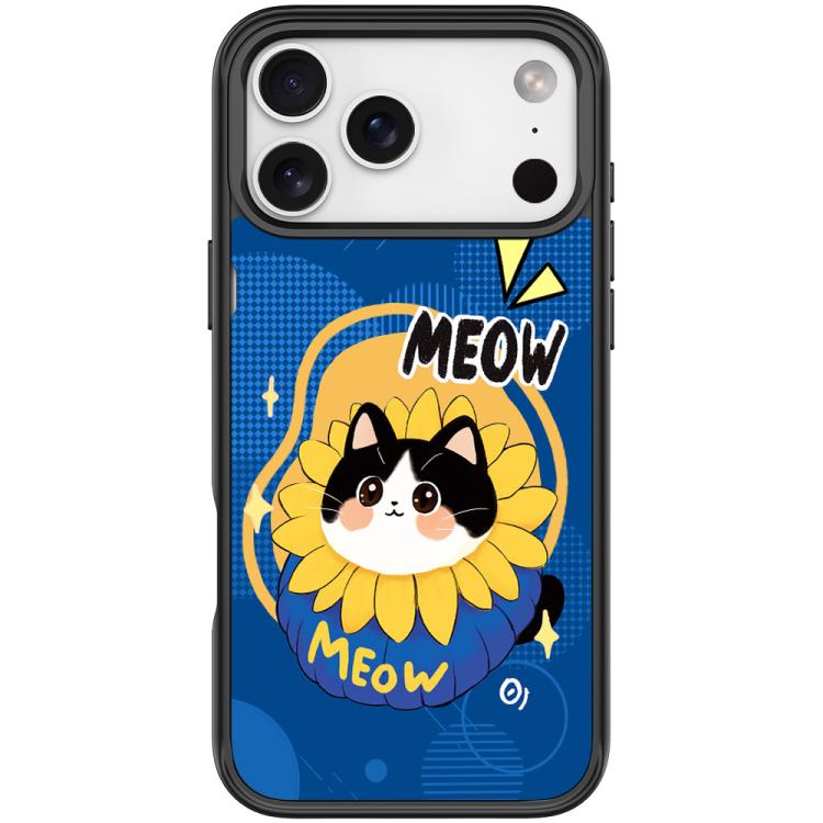 For iPhone 17 Pro Max Adorable Little Blue Cat Pattern Magnetic Phone Case(Black)