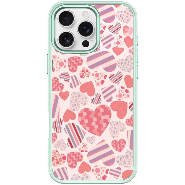 

For iPhone 16 Pro Heart Collection Pattern Magnetic Phone Case(Light Green)