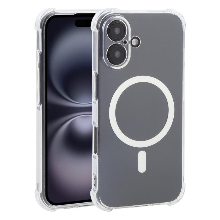 For iPhone 16 Plus Shockproof Non-slip Magnetic TPU Phone Case(Transparent)