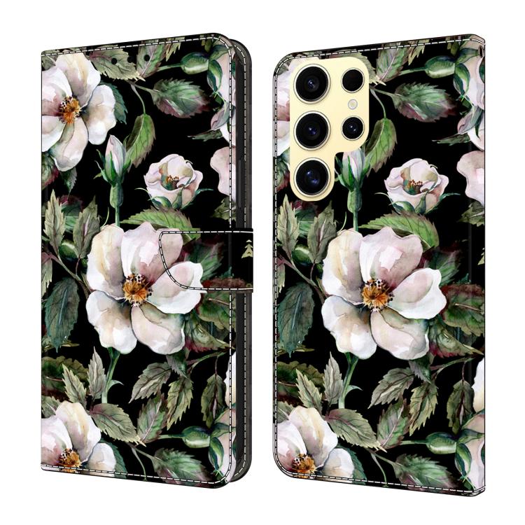 

For Samsung Galaxy S25 Ultra 5G Crystal-Like Painted Vegan Leather Phone Case(Big Flower)