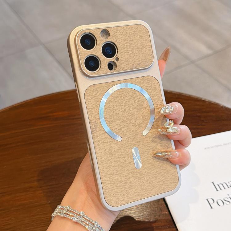 For iPhone 12 Pro Litchi Texture Vegan Leather Magnetic Phone Case(Khaki)