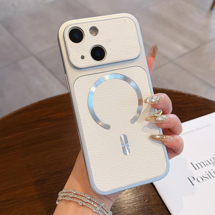 For iPhone 14 Litchi Texture Vegan Leather Magnetic Phone Case(White)