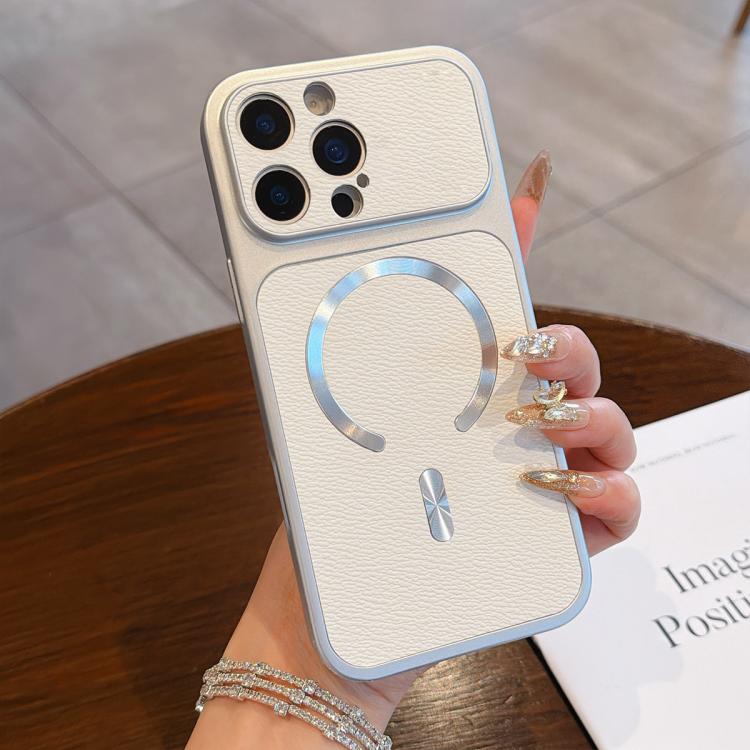 For iPhone 16 Pro Litchi Texture Vegan Leather Magnetic Phone Case(White)