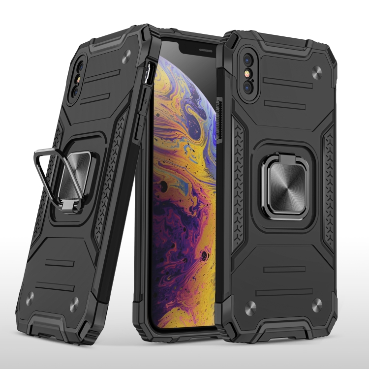 

For iPhone X / XS Magnetic Armor Shockproof TPU + PC Case with Metal Ring Holder(Black)