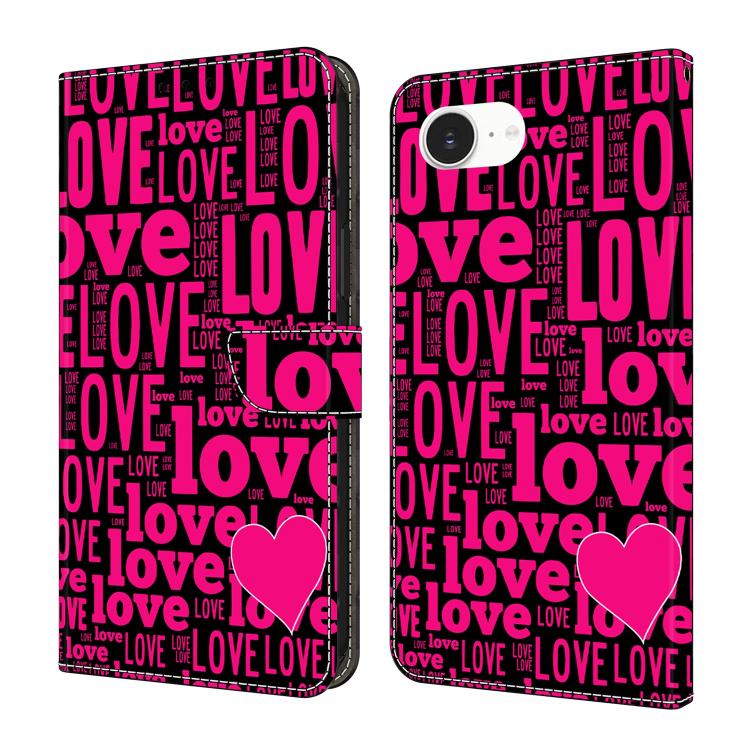 For iPhone 17e / 16e Crystal-Like Painted Vegan Leather Phone Case(LOVE)