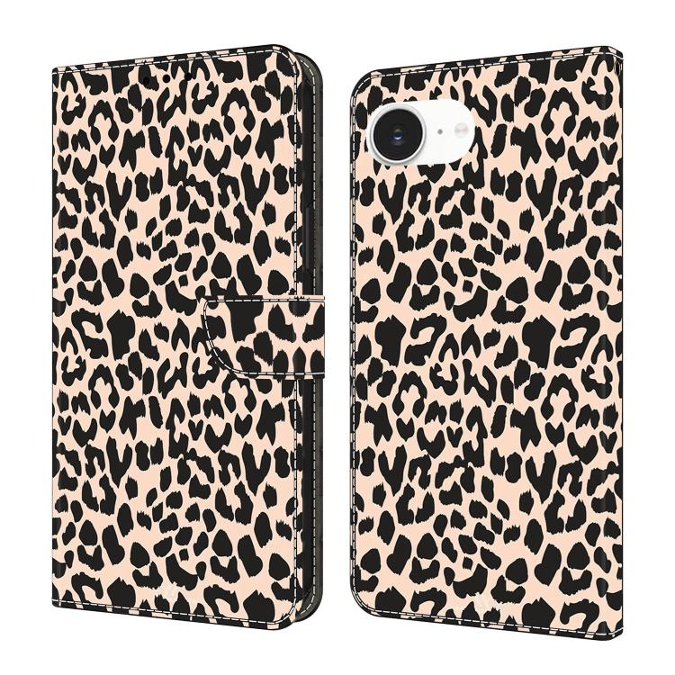 For iPhone 17e / 16e Crystal-Like Painted Vegan Leather Phone Case(Leopard Print)