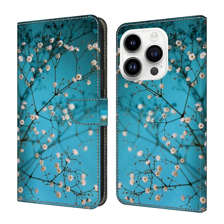 For iPhone 16 Pro Max Crystal-Like Painted Vegan Leather Phone Case(Flower Branch)