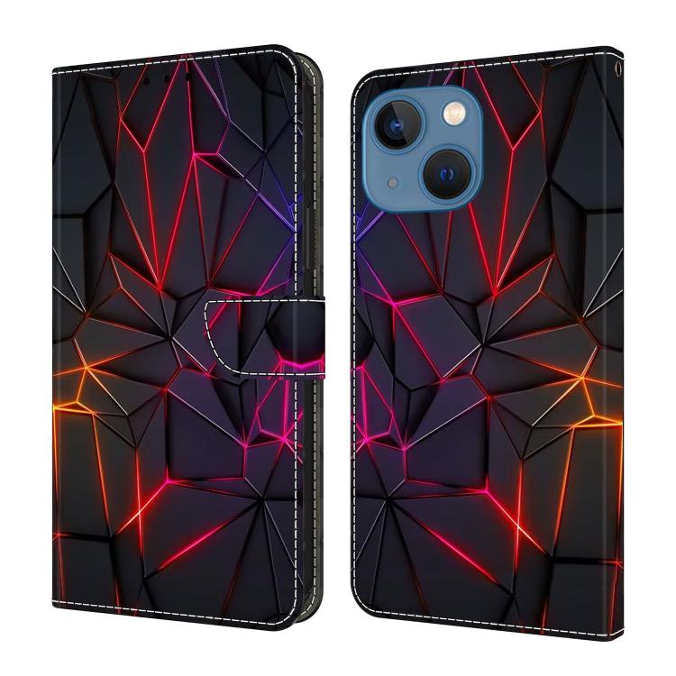 For iPhone 14 / 13 Crystal-Like Painted Vegan Leather Phone Case(Red Cracks)